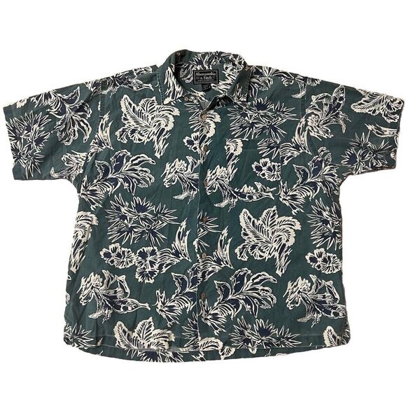 Abercrombie Fitch Shirt Mens XL Green Floral Hawaiian Short Sleeve Button Up - Picture 1 of 5